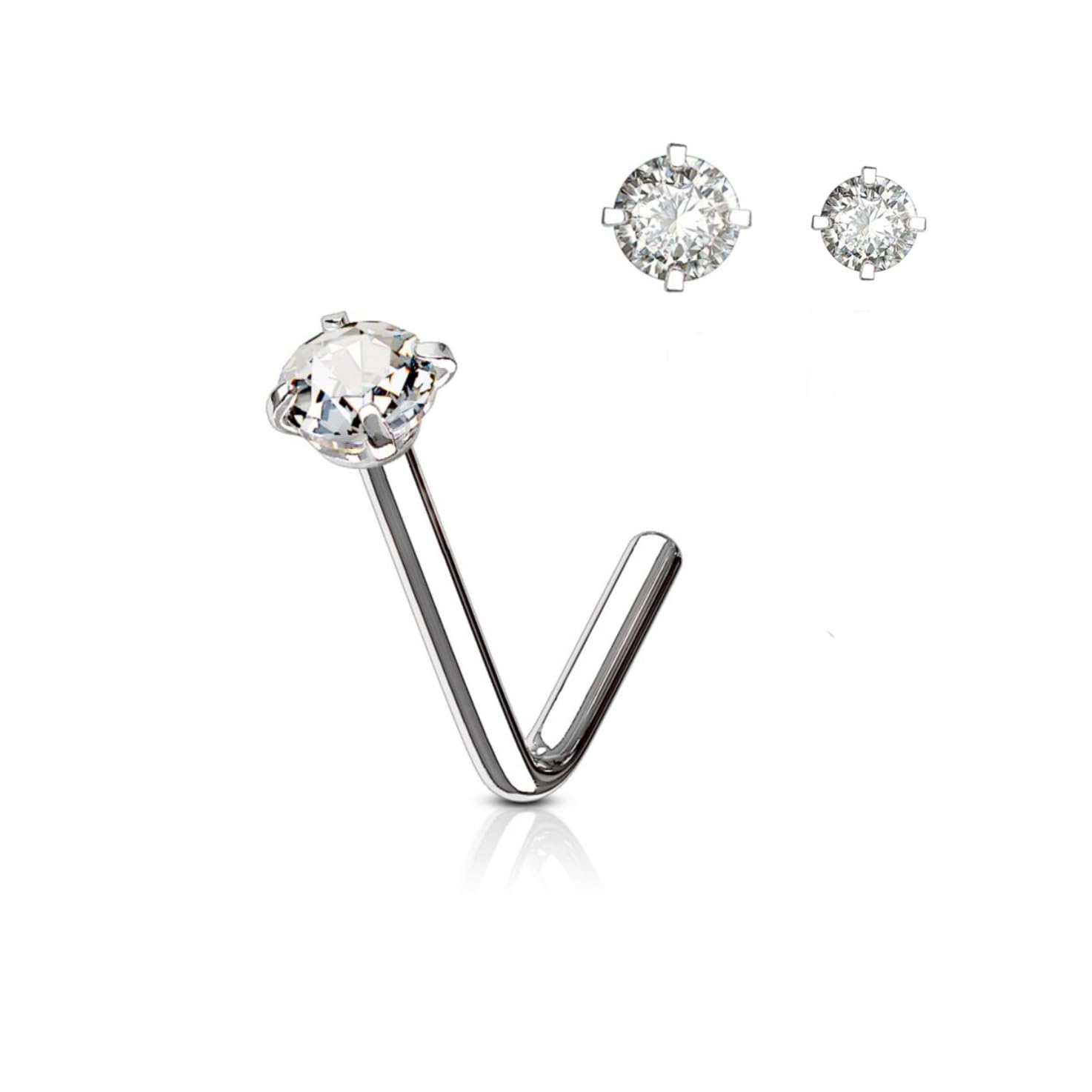 Twilight London 2 PACK Implant Grade Titanium L Bar Nose Studs, Classic 2 and 3mm Crystal Design, Hypoallergenic Newly Pierced Safe, Perfect for Men and Woman, — view 2
