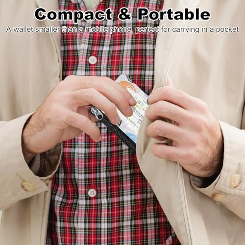 Image of Minimalist RFID Wallet with Lanyard, Multi-functional ID Case with 2 Zipper Pockets and Key Chain for Men and Women, Tactical Badge Pouch Cards Holder, Coin Purse for Travel Sports - Two-Tone