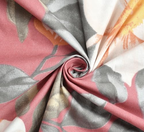 Image of KAWI Elastic Fitted Bedsheet Cotton Blend Double Bed with 2 Pillow Cover (72 inch X 78 inch)- Cream Colour-Light Red Floral Print