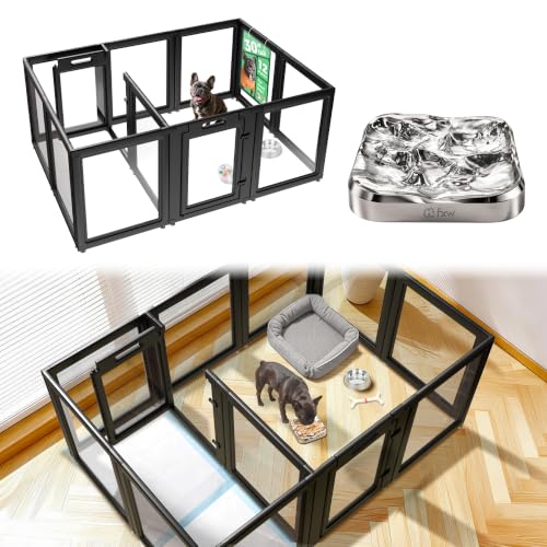 Image of FXW AuraSpace Acrylic Dog Playpen System with Lick Mat, 30 inch H, 12 Panels