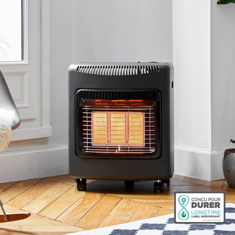 FAVEX - Chauffage d'appoint à gaz Ektor Mini - Livré avec tuyau à visser - Intérieur - Brûleur Céramique Infrarouge - 3 Puissances de Chauffe -jusqu'à 40 m² - Noir