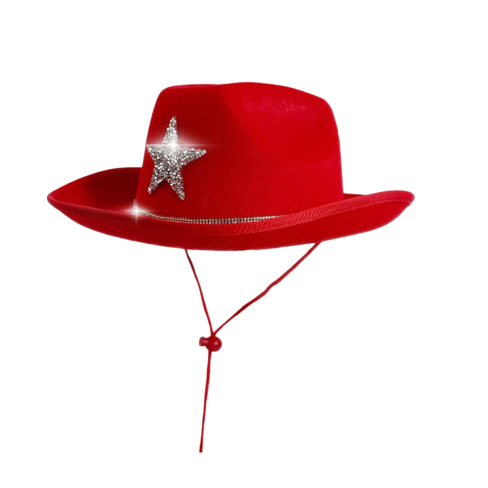 Edhomenn Kids Cowboy Hats, Wide Brim Western Cowgirl Hat with Adjustable Strap, Cowgirl Costume Accessories (25 Red, One Size)