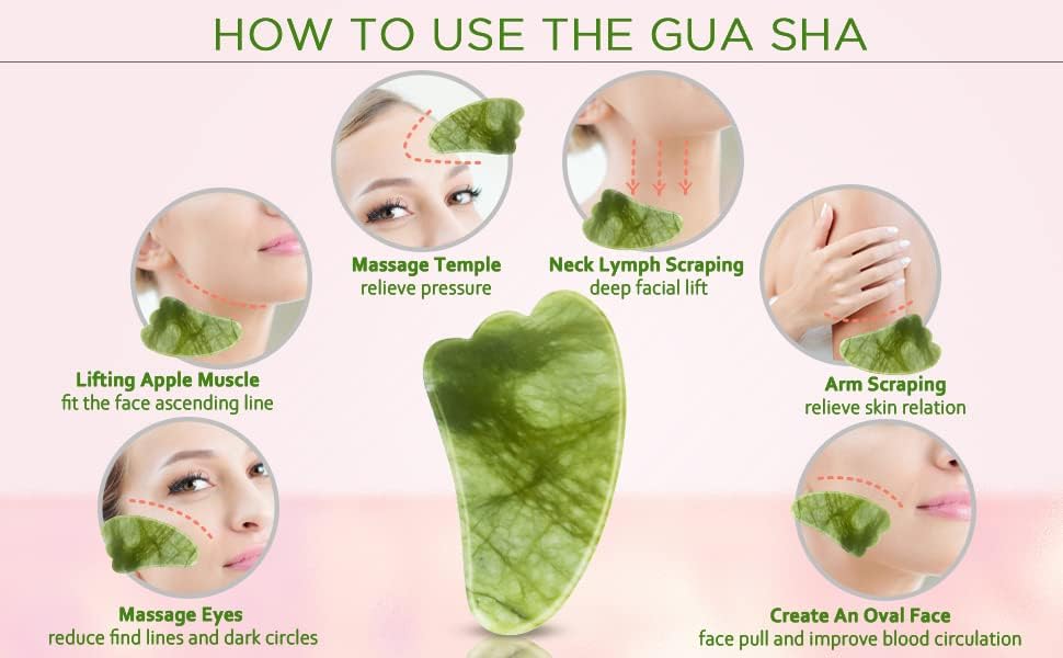 100% Natural Jade Stone Roller and Gua Sha Set including Vitamin C Serum, Green - Image 5