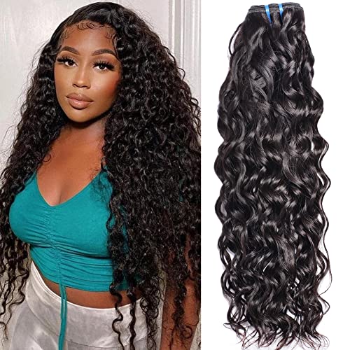 1 Bundle Water Wave Human Hair Bundles Extensions for Black Women Msgem 22 inch Brazilian Wet and Wavy Hair 10A Unprocessed Curly Hair Bundle Extensions Can be Dyed