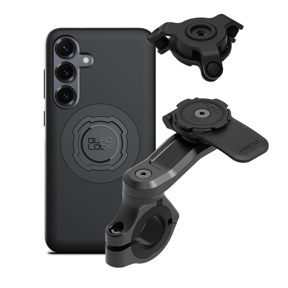 Quad Lock Support Téléphone pour Guidon de Moto Pro avec Amortisseur de Vibrations et Coque MAG pour Galaxy S25+