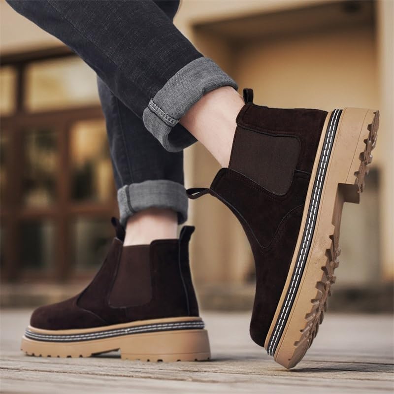 Men's Chelsea Boots, Suede Leather Platform Ankle Boots with Elastic Goring and Lug Sole - Image 3