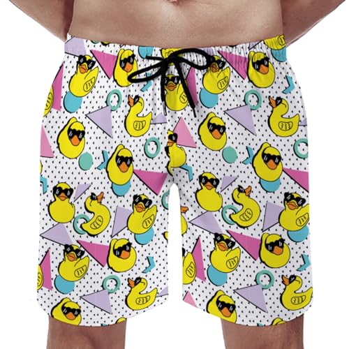 Funny Yellow Ducks Geometric Men's Swim Trunks Cool Ducks Summer Board Shorts Swim Shorts Swimwear with Pockets4