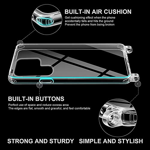 Caroki Crossbody Case For Samsung S23 Ultra, Crossbody Phone Cover With Adjustable Nylon Neck Strap Clear Transparent Phone Case-Black #TOP2