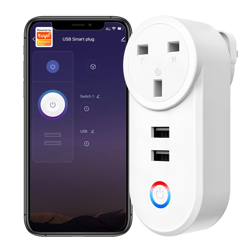 【Memory Functions】SMATRUL WiFi Smart Plug with 2 USB Ports, 16A Smart Plug Socket with Timer Schedule, Separate Independent Control Sockets and USB Ports, Compatible with Amazon Alexa, No Hub Required