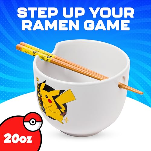 Image of Silver Buffalo Pokemon Pikachu, Ramen Bowl with Chopsticks, 20oz