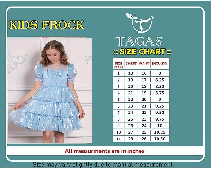 Image of Tagas Girls Dress | Premium Jimmy Choo Fabric Look | Light Sky Blue Layered Frock with Bow | Birthday, Wedding & Festive Dress for Kids (Ages 1 9 Years)| Knee Length