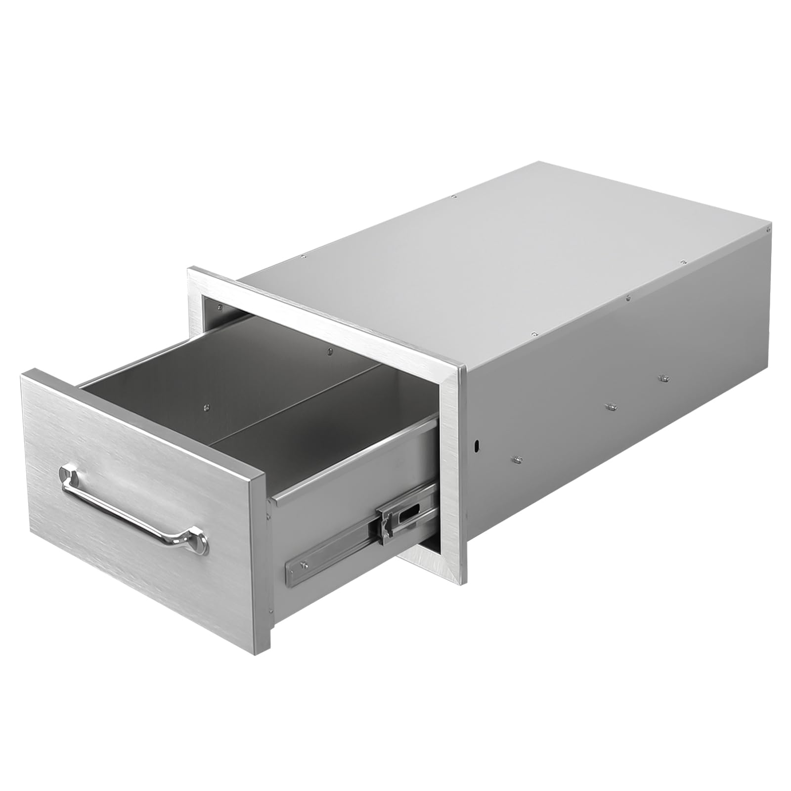 Outdoor Kitchen Drawers 14" W x 8.5" H x 23" D Stainless Steel Drawer BBQ Single Drawers with Chrome Handle for Outdoor Kitchen Island, Patio Grill Station