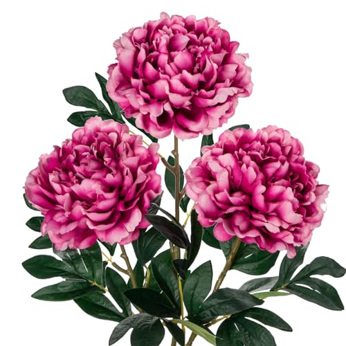 3PCS 74CM Künstliche Pfingstrosen Stiel Kunstblumen Wie Echt, Künstliche Rosen Violett Pfingstrosen,Vintage Künstliche Blumen Bouquet für Braut Hochzeit Home Party Blumengesteck