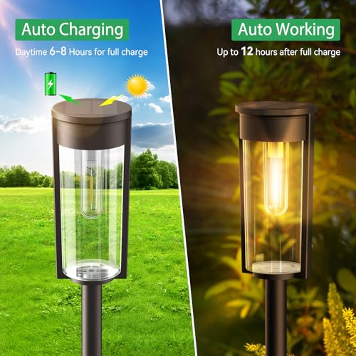 LETMY Solar Pathway Lights Outdoor, Upgraded 8 Pack Solar Lights Outdoor, IP65 Waterproof Auto On/Off Solar Landscape Path Lights Outdoor Solar Garden Lights for Yard Patio Lawn Walkway Driveway