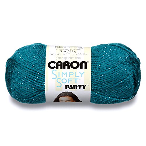 Image of Caron Simply Soft Party Yarn, Gauge 4 Medium Worsted, - 3 oz - Teal Sparkle - For Crochet, Knitting & Crafting
