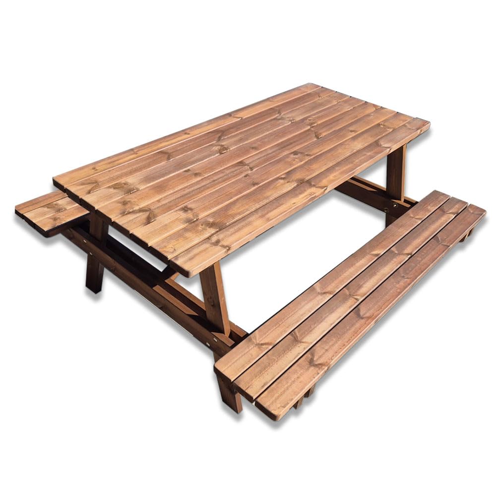 SUNWOOD Tavolo da Picnic in Legno con Panche Integrate 180 x 165 cm, 6 posti, in Pino Massello, Made in Italy