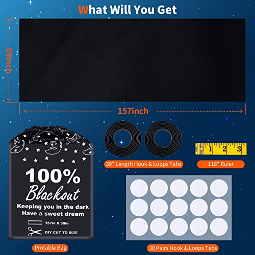 100% Blackout Blind Curtains Window Cover [𝟏𝟓𝟕" 𝐱 𝟓𝟗" Xxl ] [Diy Cut To Any Size Or Shape] [Hook & Loop Tabs][ Portable Bags For Travel] [Light & Uv Blocking ] For House,Baby Nursery,Apartment #TOP1