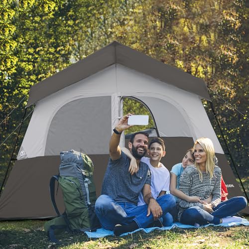 Image of HIKERGARDEN 6-8 Person Camping Tent - Portable Family Cabin Tent for Camp, Windproof Fabric Camp Tent Outdoor for Hiking, Backpacking, Traveling