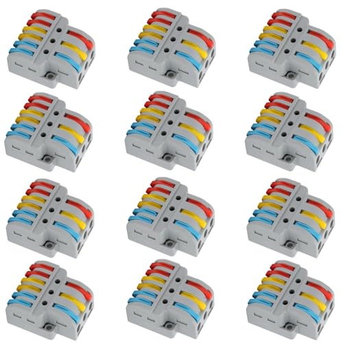 Image of ROBOWAY 12Pcs LT-633 Lever Wire Connector, 3 In 6 Out Quick Wiring Cable Terminal Block for 24-12 AWG Wires, Compact Splicing Connector with Durable Design, Easy Reusable Wiring Terminal (Pack of 12)
