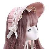 レース帽子 ロリータ サンキャップ 帽子 ビクトリア朝 レース 弓ボンネット 帽子 コロニアル パイオニア ヘッドウェア ティーパーティー 衣装 女性 女の子 ピンク