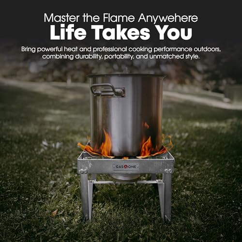 Image of GasOne Stainless Steel Outdoor Propane Burner - High Pressure Camp Stove with Adjustable Regulator & Steel-Braided Hose