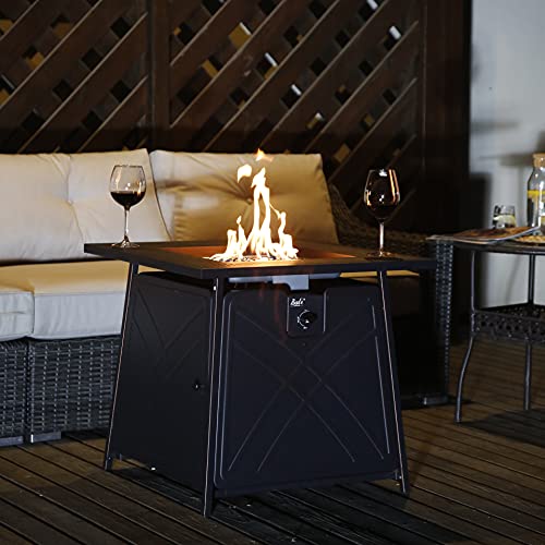 Bali Outdoors Propane Fire Pit Table, 28 Inch 50,000 Btu Auto-Ignition Outdoor Gas Fire Pit Table, Csa Certification Approval And Strong Steel Tabletop (Square Black) #TOP4