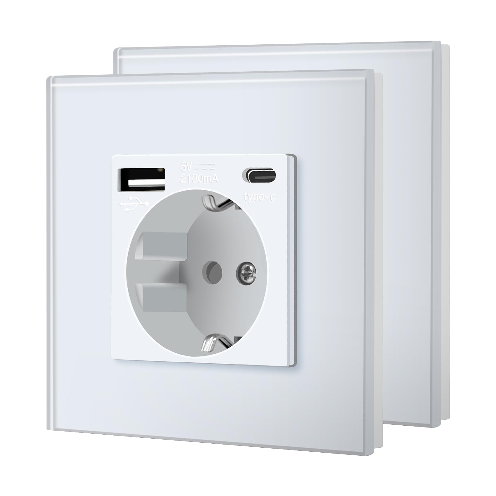 BSEED Enchufe de Pared con USB C,Enchufes Dobles Empotrados con Cristal,Toma de Corriente,Seguridad infantil,Fácil de Instalar,M Serie,2 Enchufes con USB y Tipo C,157mm Blanco — view 116