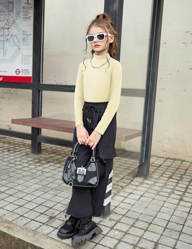 Image of Arshiner Girls Long Sleeve Mock Turtleneck Shirts Slim Fit Base Layer Top