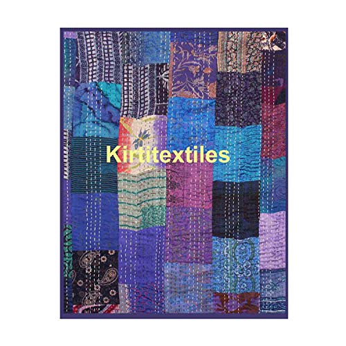 Image of Silk Hand Made Design Kantha Quilt Blanket, Bed Cover, Bedspread (Size 90 inch X 108 inch) - Multicolour