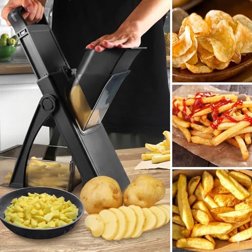 Image of DAYANIDHI Food Vegetables Chopper Mandoline Slicer | Vegetable Cutter Potato French Fries Graters Manual Shredder Efficiently Shred Grate (Black Vegetable)
