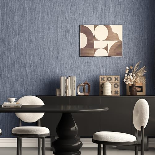 Haimin Fabric Wallpaper Textured Contact Paper (24in X 393in) Navy Blue Peel and Stick Faux Linen Wall Paper Self-Adhesive Vinyl Wallpaper Herringbone Look (Blue) by Haimin - Image 6