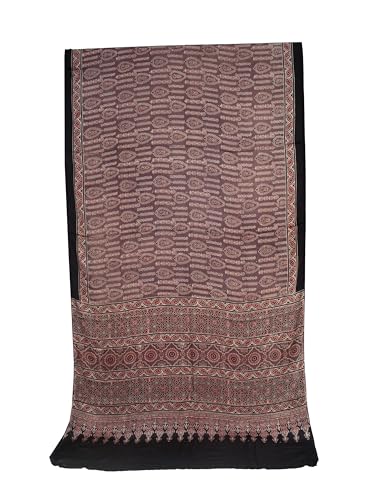 Image of Ethnics of Kutch Womenss Ajrakh Modal Silk Natural Dye Hand Block Print Saree with Blouse Piece - 5.5 Mtr Length