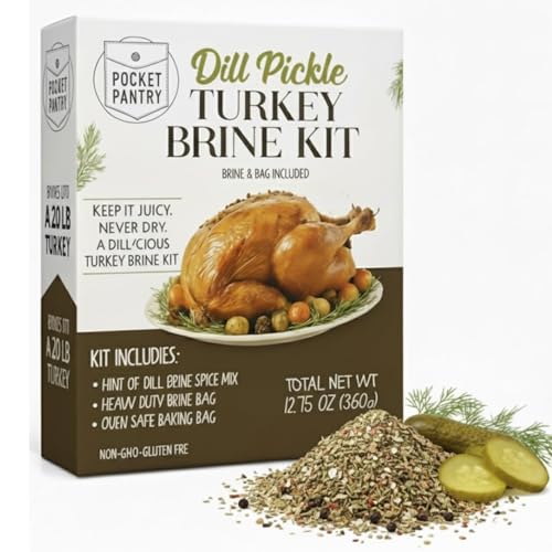 Dill Pickle Turkey Brine Kit – 12.75oz Brine Mix with Resealable Brining Bag & Oven Bag Included – Bold Pickle Juice Flavor for Juicy Flavorful Turkey up to 25lb – Holiday Cooking Essentials-Add With Pickle Juice