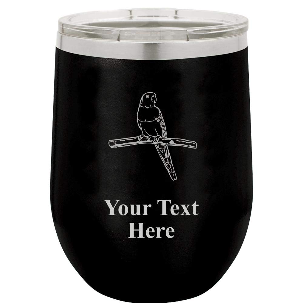 Bird Watching Gifts - 12oz Black Stainless Steel Hot/Cold Travel Wine Tumbler with Clear Lid - Great Customizable Gift And BPA Free Prime