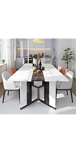 Hlivelood 71In Large Rectangular White Dining Table for 4 5 6 7 8 People w/35 Marble-Color Wood W...