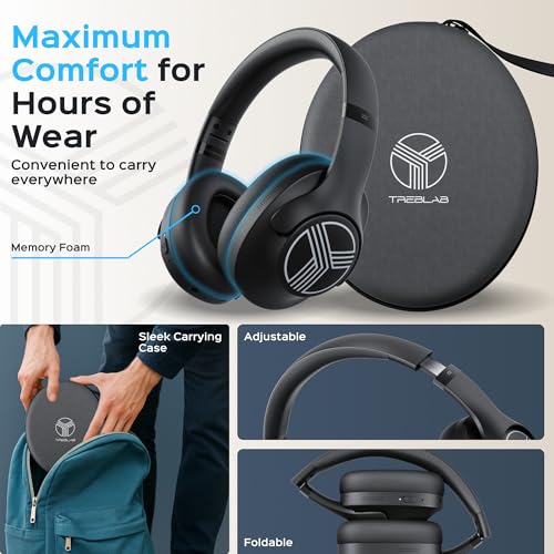 TREBLAB Z2 Active Noise Cancelling Workout Headphones - Signature-HD Sound, Deep Bass, 35H Battery, Comfortable, Foldable Over Ear Bluetooth Headphones Wireless. for Gym, Sport, Travel. Mic for Calls