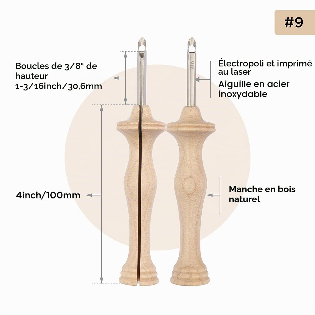 Oxford Punch needle regular Natural Wood 10mm - 1pc