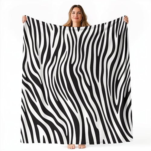 Générique Couverture Flanelle Imprimée Motif Zèbre Noir Et Blanc Douce, Couverture de Lit Hypoallergénique Animal Douce Épais Chaud pour Adultes et...