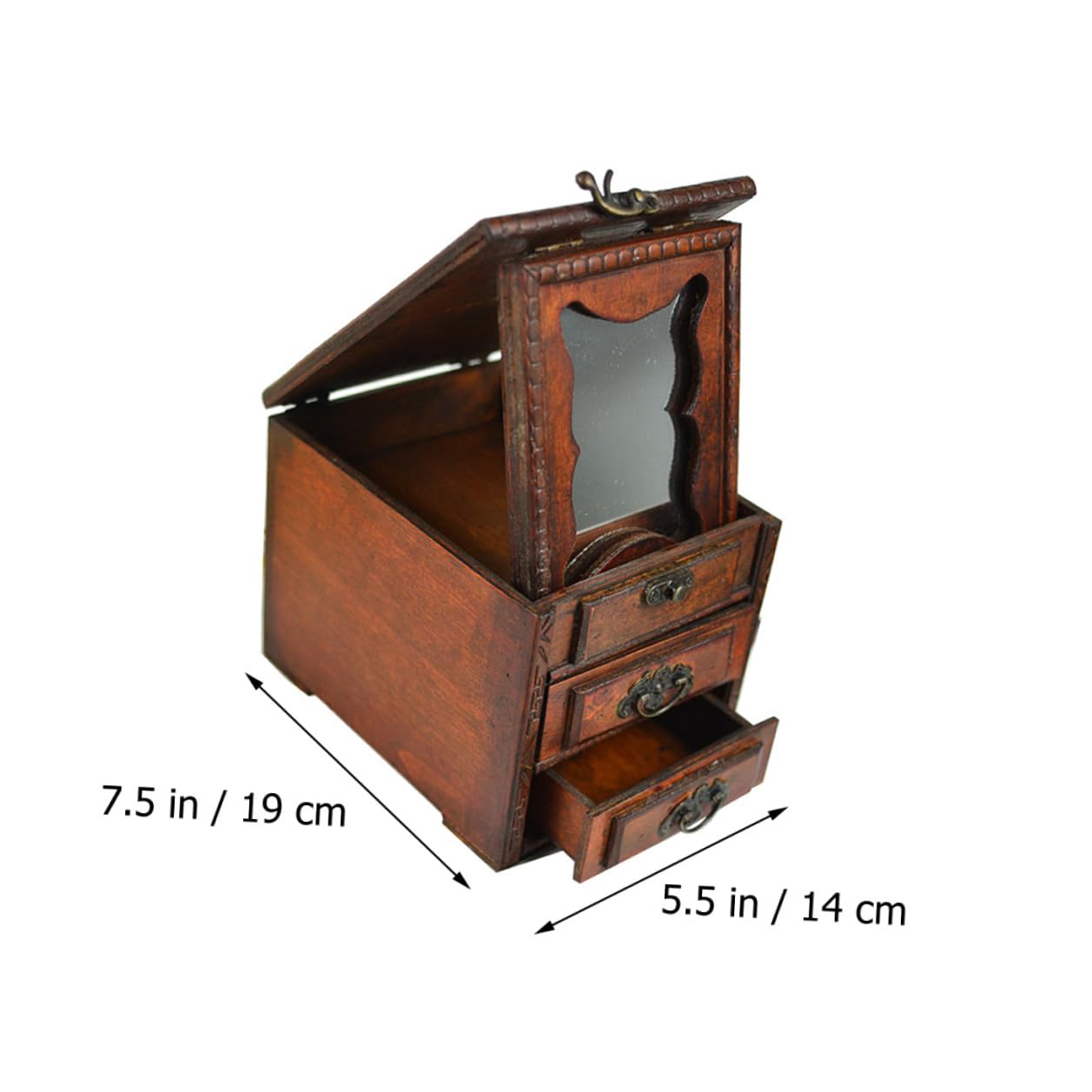 Joyero de Madera Organizador Elegante Estilo Chino Vintage con Espejo, Caja para Pendientes y Collar con Excelente Acabado para Almacenar Joyas en Días Obsequios