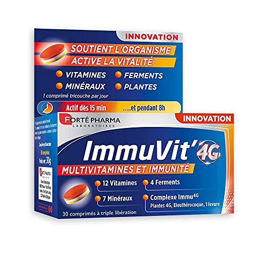Forté Pharma - Immuvit'4G | Complément Alimentaire Vitalité et Immunité - 12 vitamines, 7 minéraux et 4 Ferments | 30 comprimés Tri-couches Cover