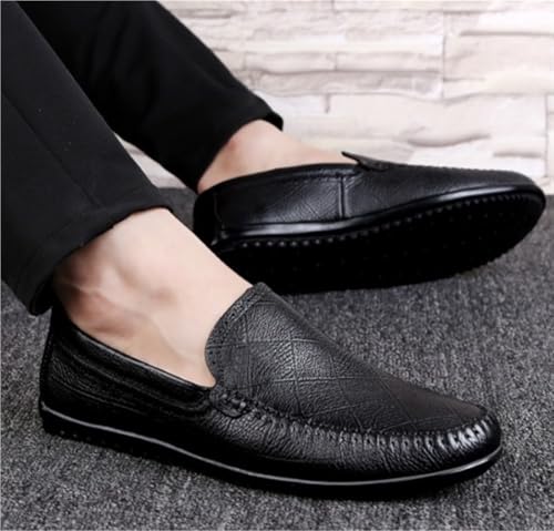Mens Loafers Shoe Round Toe Lightweight Flexible Flat Heel Rubber Sole Genuine Leather Stitching Details4