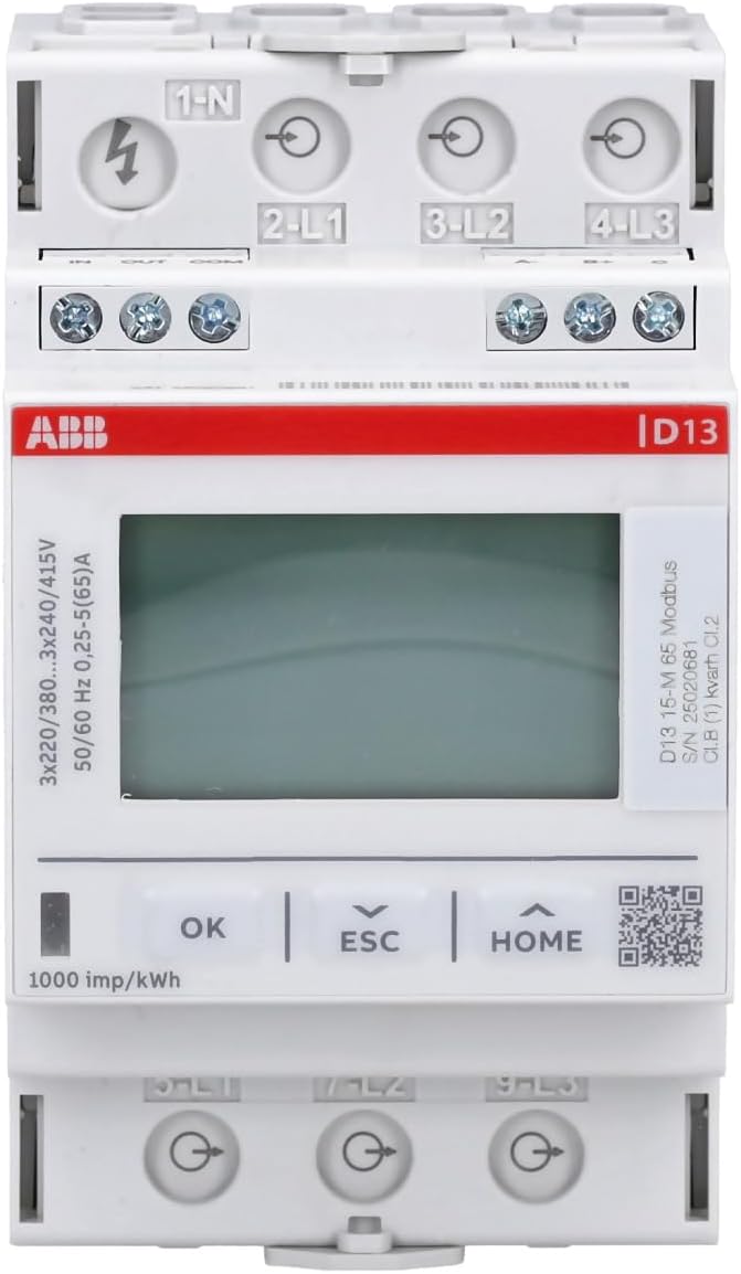چشم انداز view of the ABB D13 15-M 65 Modbus energy meter, showing input and output terminals