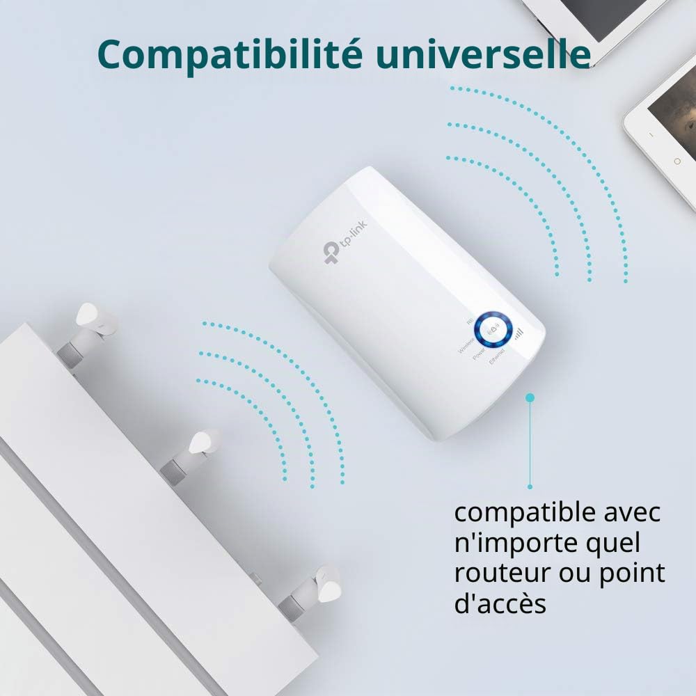 TP-Link Répéteur WiFi AC1200, Extender jusqu'à 120㎡, Amplificateur N300, WiFi Booster, 1 Port Ethernet