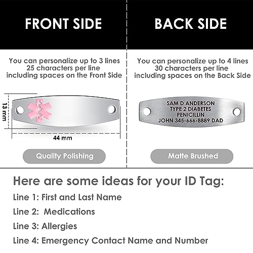 Personalized Medical Alert Bracelets for Women, Free Engraving Medical ID Bracelet with 3 Layer Stainless Steel Chain, Custom Medical Alert Bracelet (5.5-8.5 Inches Options)4