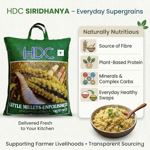 Image of HDC Siridhanya Unpolished Little Millet | Gluten free | whole grain | Plant based Protein | Net Wt 4700 g | Sourced from Andhra Pradesh, India