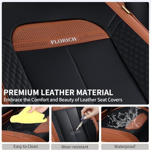 Image of FLORICH Universal Car Seat Covers for Front Seats, Leather Seat Covers Universal Anti-Slip Driver Seat Cover, Automotive Vehicle Seat Covers fit for Trucks Vans SUVs Sedans (2 Packs, Brown&Black)