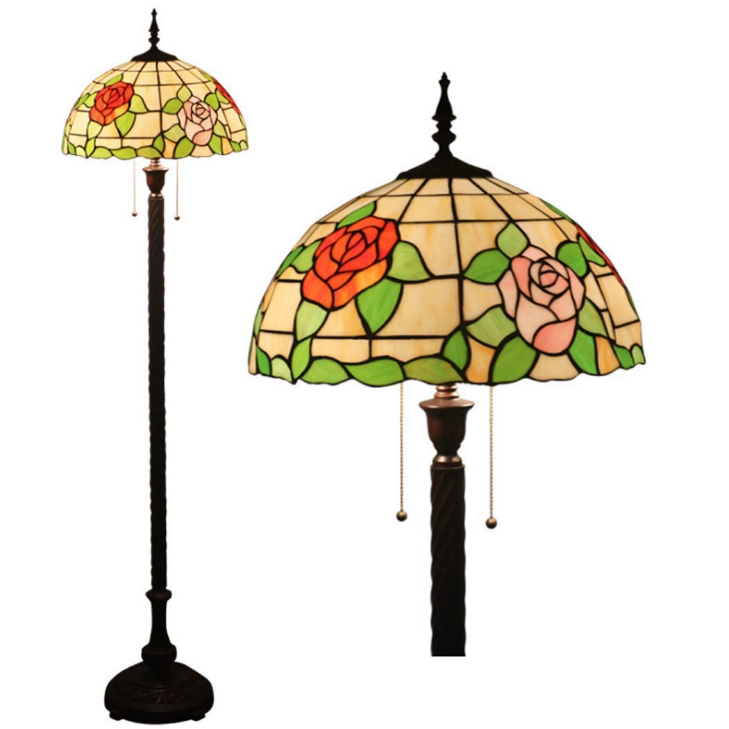 IUokLU Pastoral Tiffany Style Standing Lamp for Living Room Stained Glass Retro Floor Lamp in 16 Inch Bedroom Study Room Reading Floor Lamps,Zipper Switch,E27*2