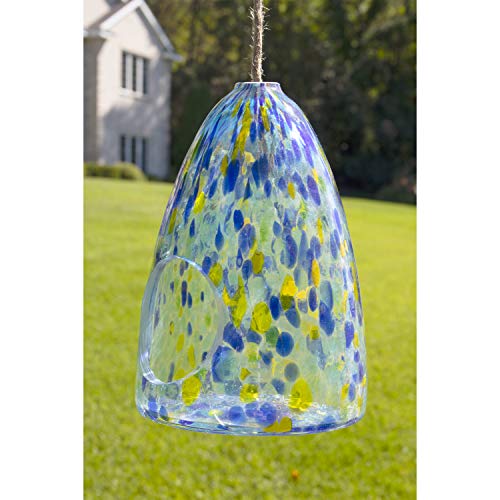Clever Garden Glass Bird Feeder, Hanging Outdoor Decoration For Wild Birds, Blue Chunky #TOP4