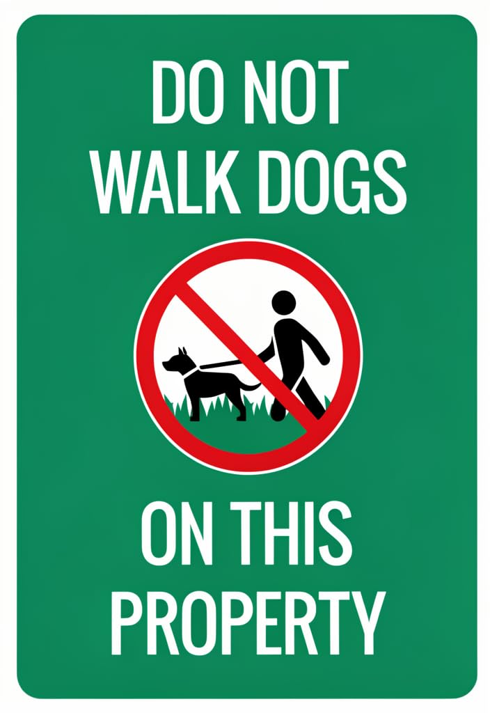 peiyeety DoWalk Dogs on This Property Tin Sign 12x8 Inch, Green No Dog Walking Metal Warning Sign with Red Prohibition Symbol, Outdoor/Indoor Yard Gate Fence Wall Decor for Home & Business