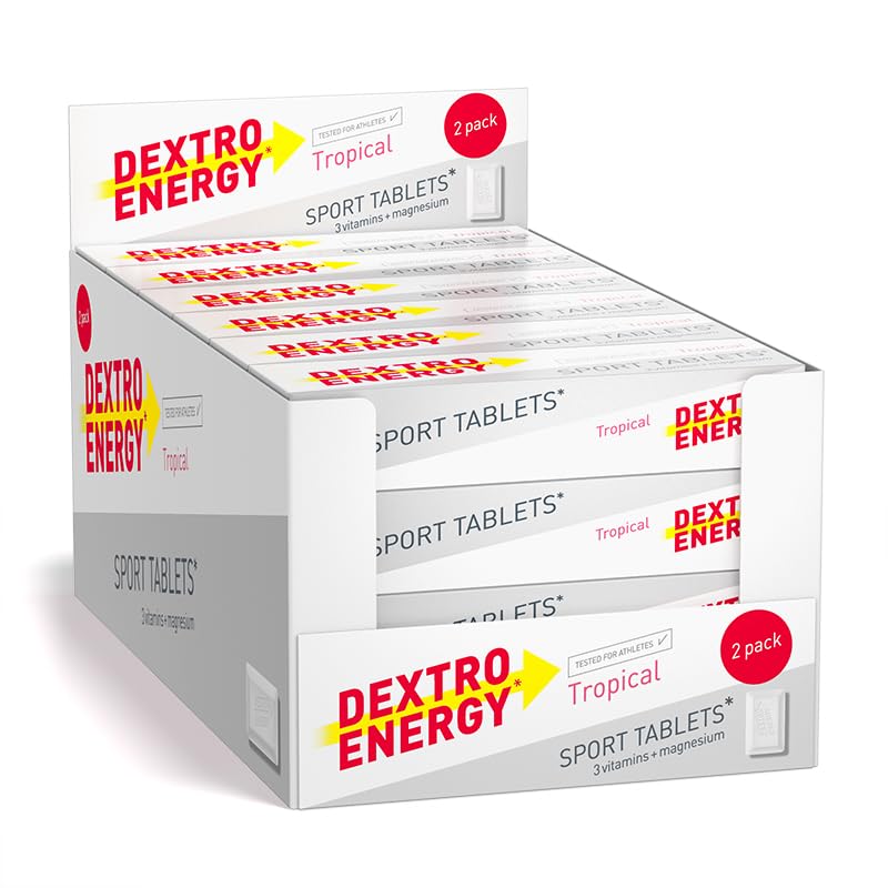 Dextro Energy - Sport Tablets – Tropical Flavour - mit Zusatz von Magnesium und Vitamin B1, B6, C - Traubenzucker für dein Workout, 24er Pack